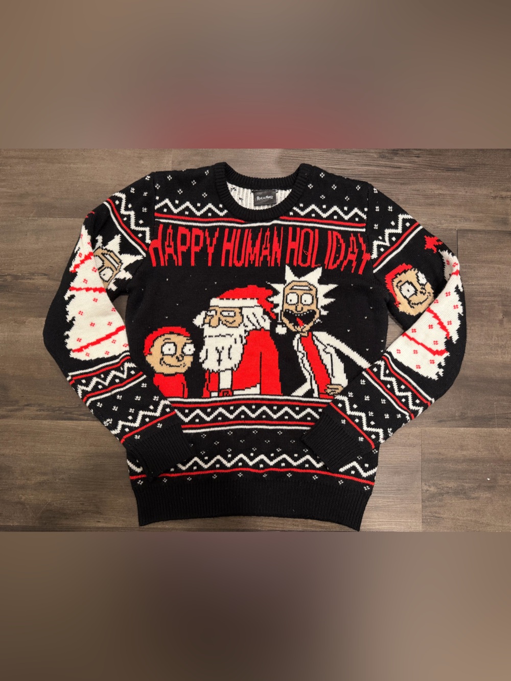 Rick and Morty Adult Swim Holiday Christmas Knit Crewneck Sweater Men’s S